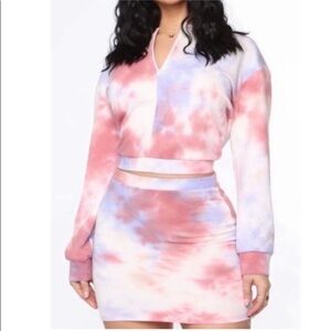 Fashion Nova Pink and Blue Tie-Dye Skirt Set